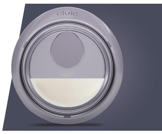 Elvie Catch silicone breast ilk container with 'elvie' branding on a dark background