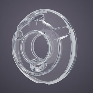 Clear Elvie Stride 2 cup front component on a dark grey background