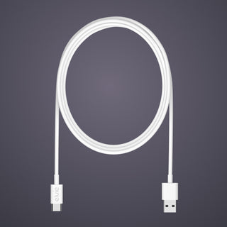 White USB cable for Elvie Stride and Elvie Stride 2 breast pumps on a dark grey background
