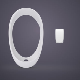 White oval-shaped Elvie Stride waist clip on a dark grey background