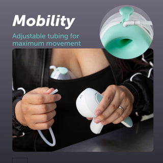 Person holding elvie wave tubing connecting to wave pump handle