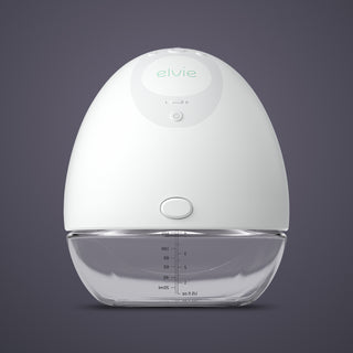 White and clear bottle Elvie Pump single on a grey background