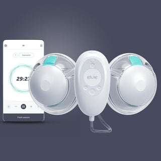 Elvie Stride 2 breast pump with smartphone app on a dark background