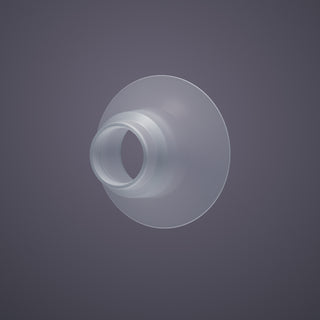 Clear plastic cone-shaped Elvie Stride 2 silicone inserts on a dark grey background