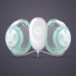 Elvie stride double breast pump on a dark grey background