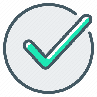 Check mark icon with a green check inside a gray circle on a white background