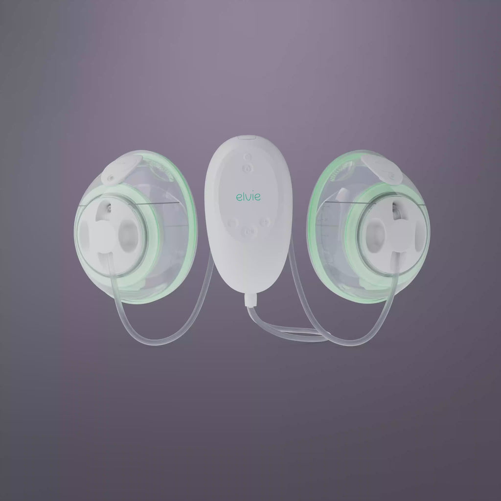360 view of Elvie Stride double breast pump on a dark background